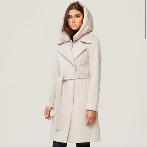 Soia and Kyo wool tied coat with removable quilted bib